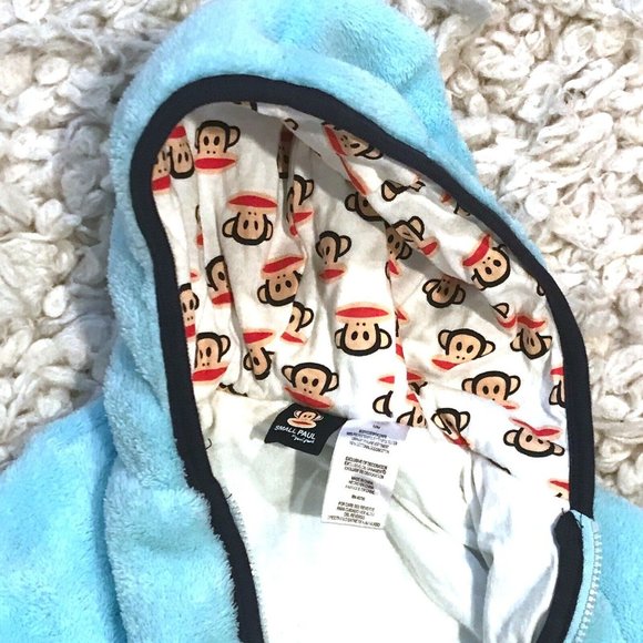 Paul Frank Fleece Hooded Jacket Monkey Julius Logo & Hood Lining - Aqua Blue 12M - Picture 3 of 3